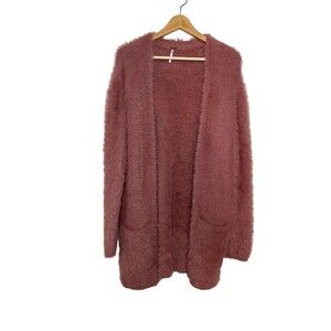 Free People Fuzzy Cardigan Womens XSmall Long Sleeve Pockets Dusty Rose Pink
